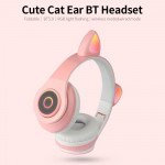 Wholesale Bluetooth Wireless Cute Cat LED Foldable Headphone Headset with Built in Mic for Adults Children Work Home School for Universal Cell Phones, Laptop, Tablet, and More (Pink)
